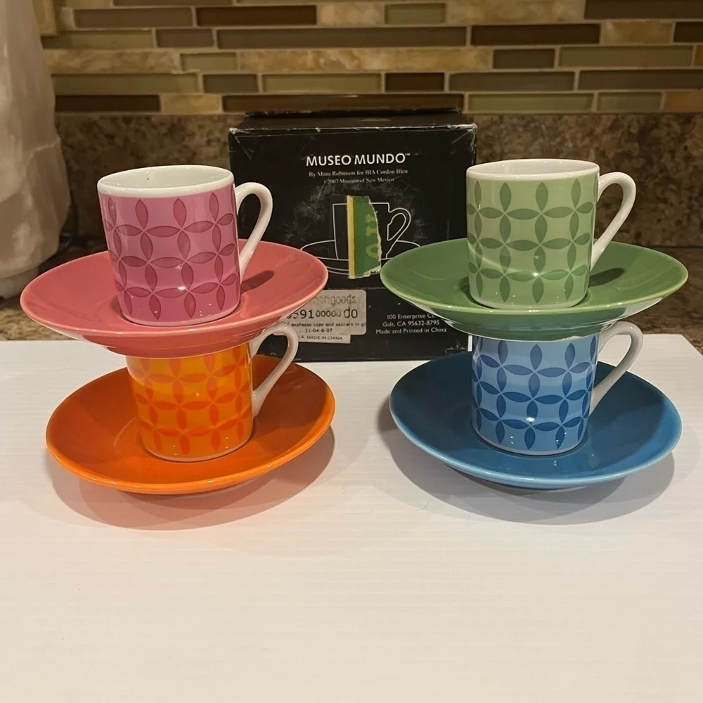Museo Mundo Espresso Cups Set of 4 2007 Museum of New Mexico Mimi Robinson NIB